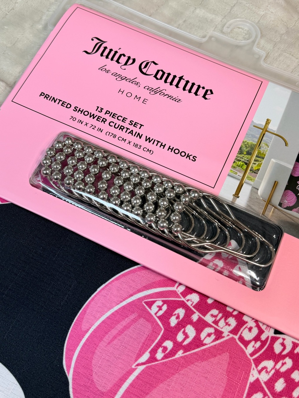 Juicy Couture Pinkoween Shower Curtain Pink Pumpkin Leopard Bow Halloween NWT - Picture 3 of 9